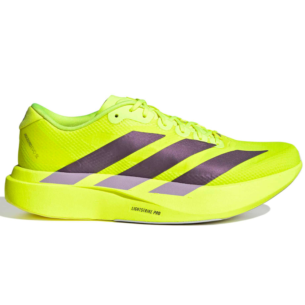 adidas Adizero Evo SL Woven Shoes - Men's - Solar Yellow / Aurora Plum / Powder Plum - 11