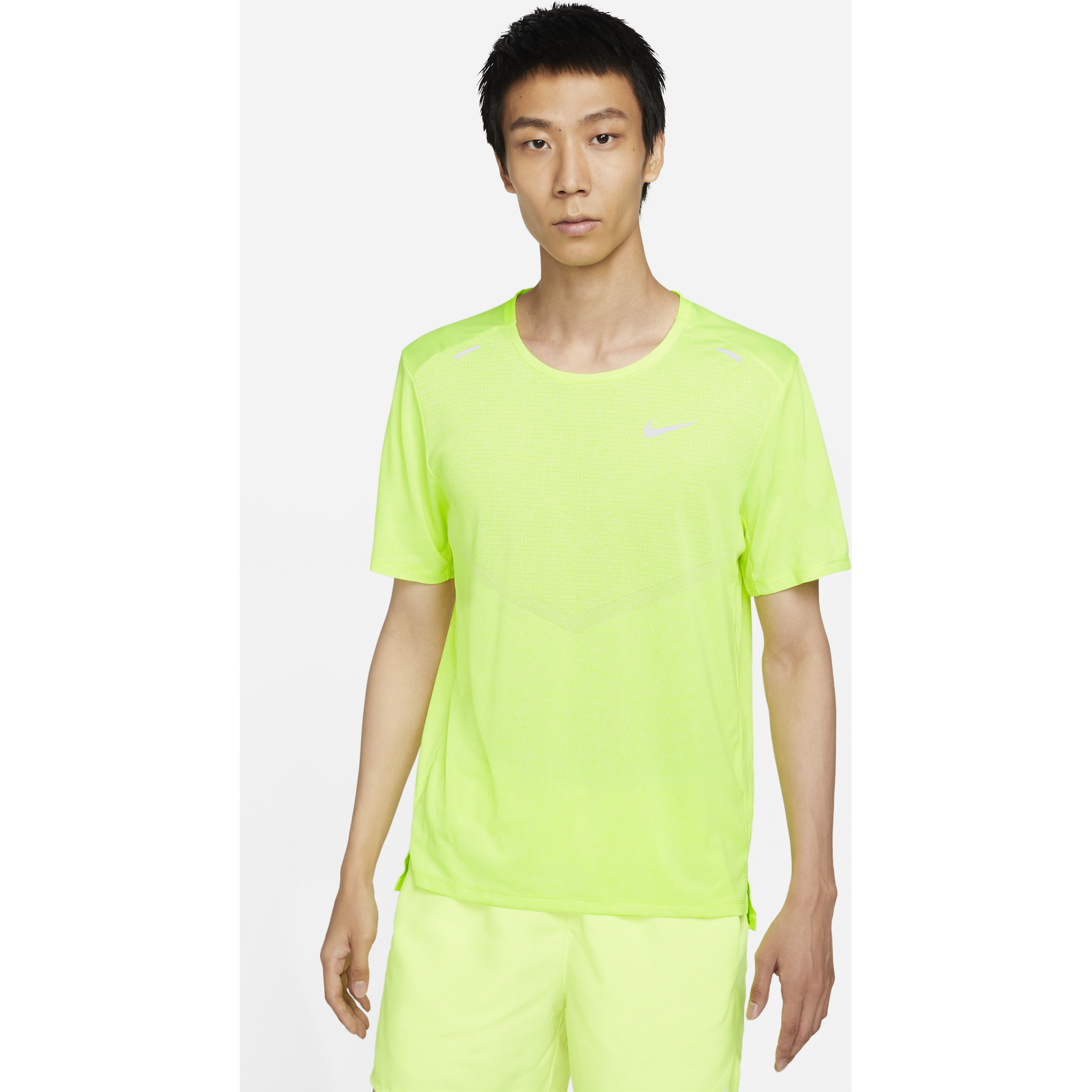 Nike-Men's Nike Dri-Fit Rise 365 Short Sleeve Top-Volt/Heather/Reflective Silver-Pacers Running