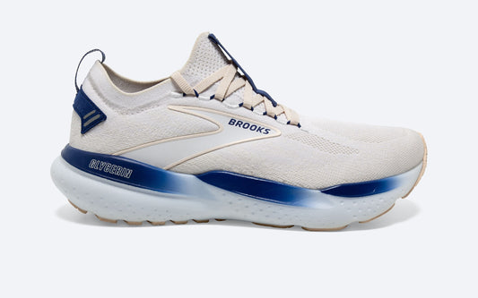 Men's Brooks Glycerin StealthFit 21, White/Marshmallow/Blue, 10.5 D Medium