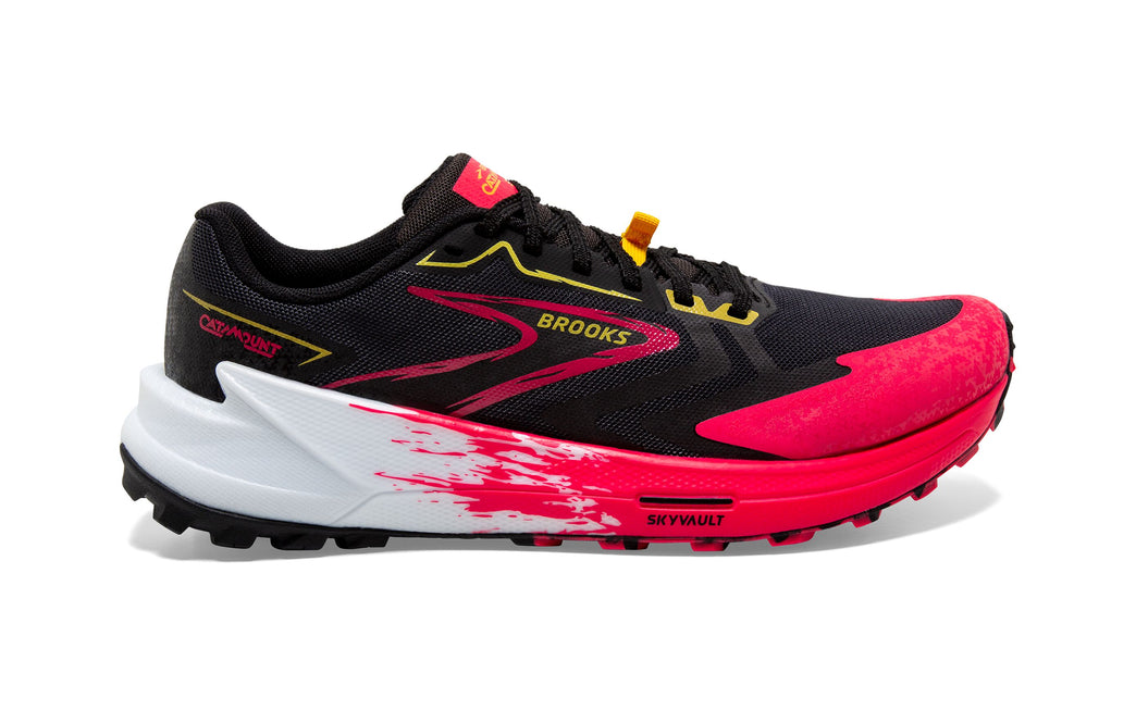 Women's Brooks Catamount 3, Black/Diva Pink/Lemon Chrome, 7 B Medium