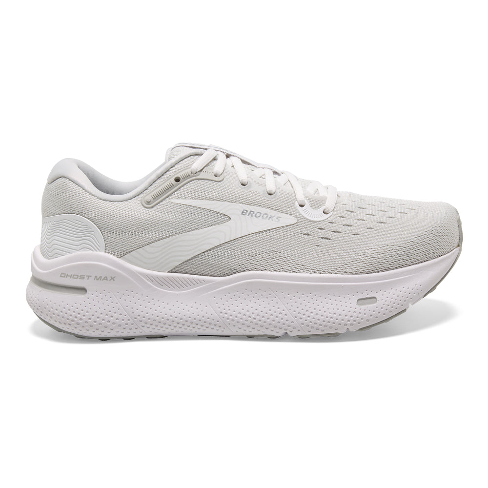 Men’s Brooks Ghost Max - White/Oyster/Metallic Silver”>
<div style=