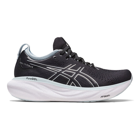 Women's Asics Gel-Nimbus 25, BLACK/REBORN BLUE, 13 B Medium