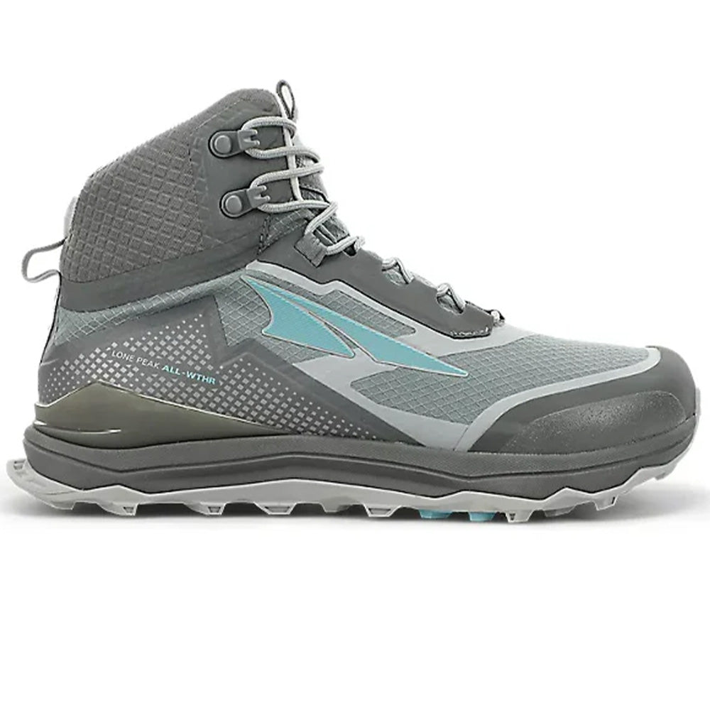 Women's Altra Lone Peak All-WTHR Mid, Gray/Green, 11.5 B Medium
