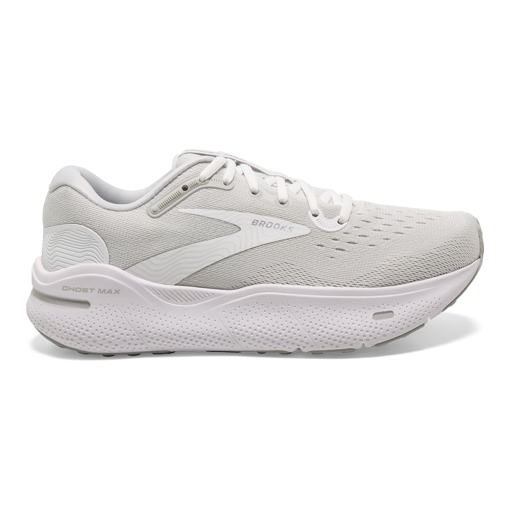 Women’s Brooks Ghost Max - White/Oyster/Metallic Silver”>
<div style=