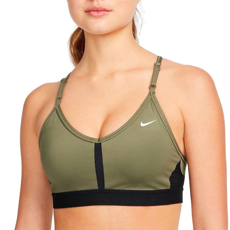 Nike-Women's Nike DRI-FIT Indy Bra-Medium Olive/Black/White-Pacers Running