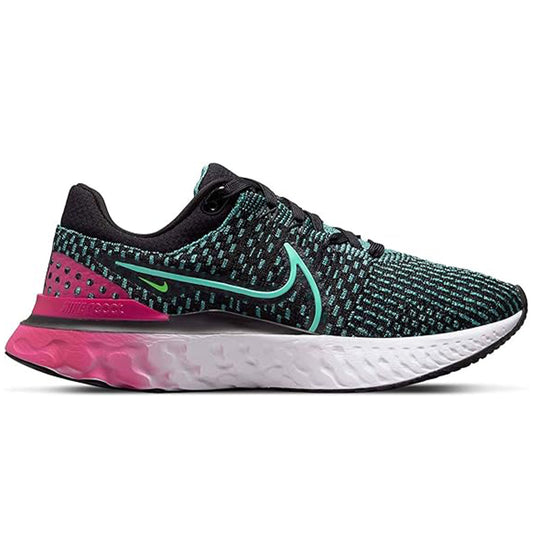 Women's Nike React Infinity Run Flyknit 3, Black/Dynamic Turq-Pink Prime, 6 B Medium