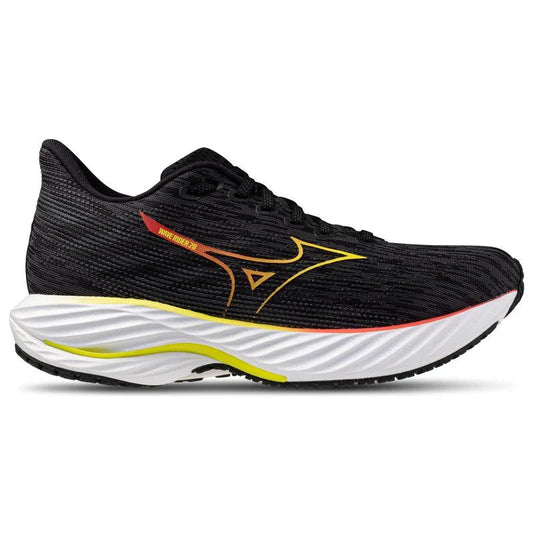 Women's Mizuno Wave Rider 28, Black/Evening Primrose, 6.5 B Medium