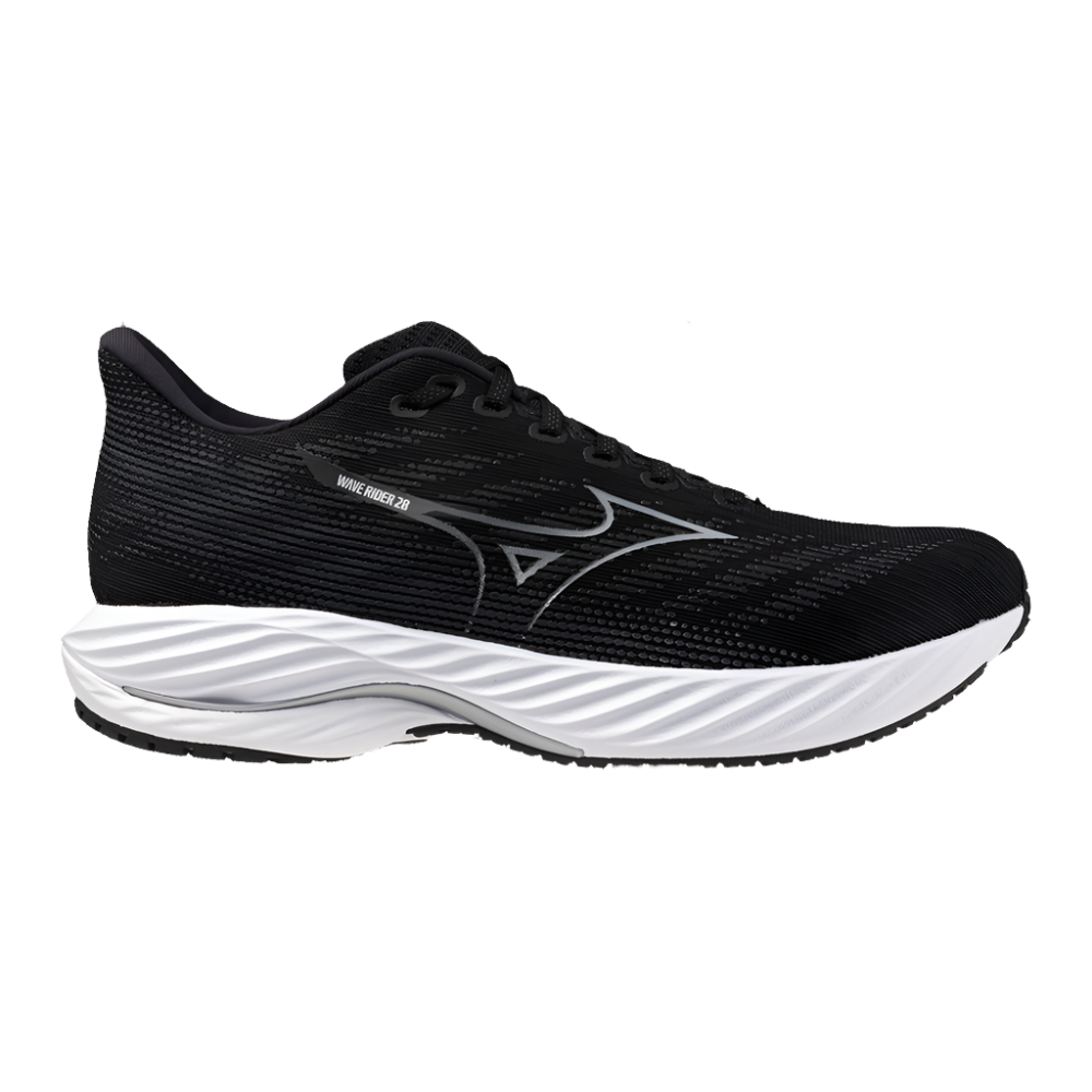 Men's Mizuno Wave Rider 28, Black/Silver, 12 2E Wide