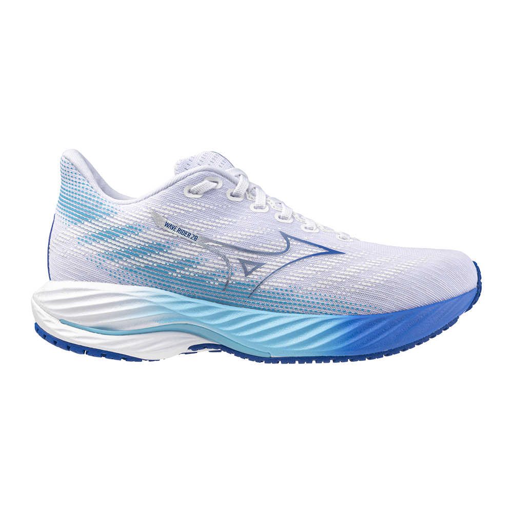 Women's Mizuno Wave Rider 28, White/Mugen Blue, 10.5 B Medium