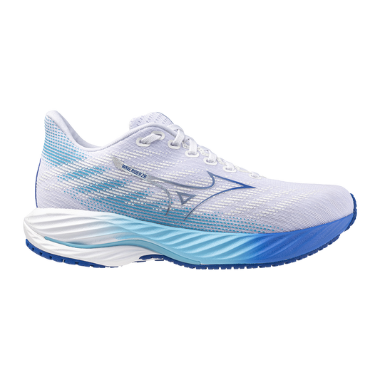 Women's Mizuno Wave Rider 28, White/Mugen Blue, 10.5 B Medium
