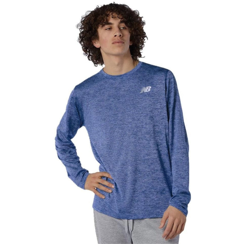 New Balance-Men's New Balance Tenacity Long Sleeve Tee-Serene Blue Heather-Pacers Running