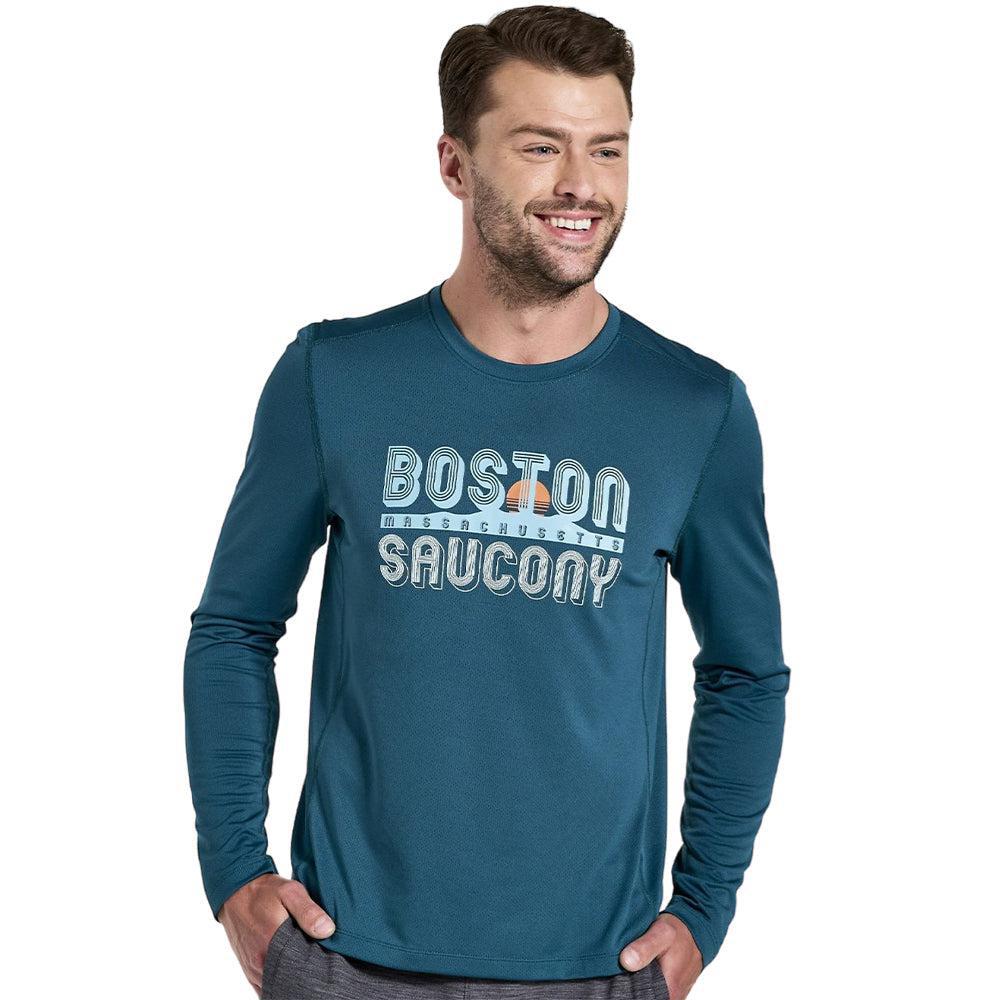 Saucony-Men's Saucony Stopwatch Graphic Long Sleeve-Lagoon Graphic-Pacers Running
